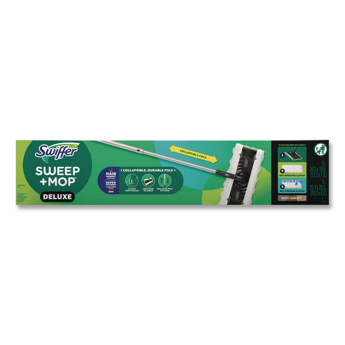 Sweep and Mop 2-in-1 Dry + Wet Floor Deluxe Mopping and Sweeping Kit, Silver Handle