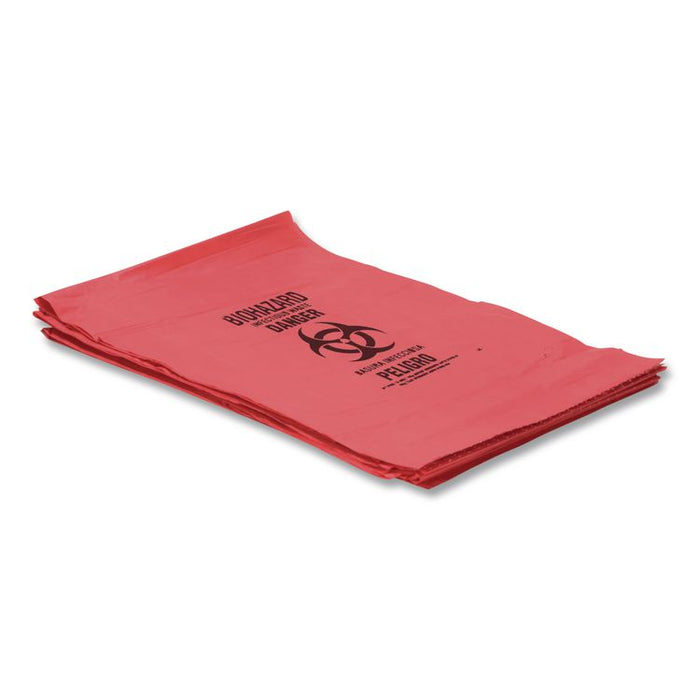 Healthcare Biohazard Printed Can Liners, Biohazard Infectious Waste, 16 gal, 1.3 mil, 24" x 32", Red, Flat Pack, 500/Carton