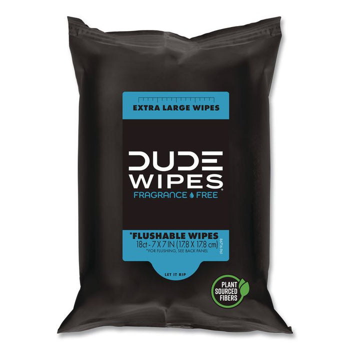 Extra Large Flushable Wipes, 7 x 7, Fragrance Free, White, 18 Wipes