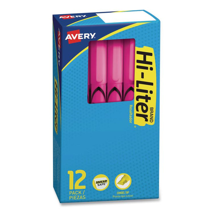 HI-LITER Pen-Style Highlighters, Fluorescent Pink Ink, Chisel Tip, Pink/Black Barrel, Dozen