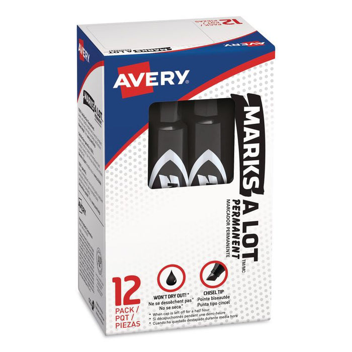 MARKS A LOT Regular Desk-Style Permanent Marker, Broad Chisel Tip, Black, Dozen