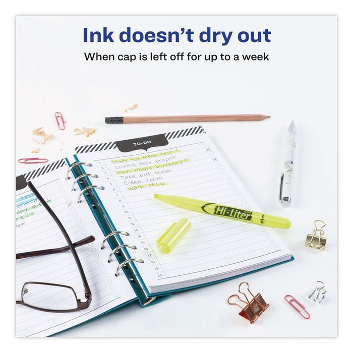 HI-LITER Pen-Style Highlighters, Fluorescent Yellow Ink, Chisel Tip, Yellow/Black Barrel, Dozen