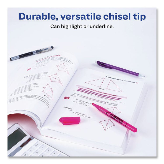 HI-LITER Pen-Style Highlighters, Fluorescent Pink Ink, Chisel Tip, Pink/Black Barrel, Dozen