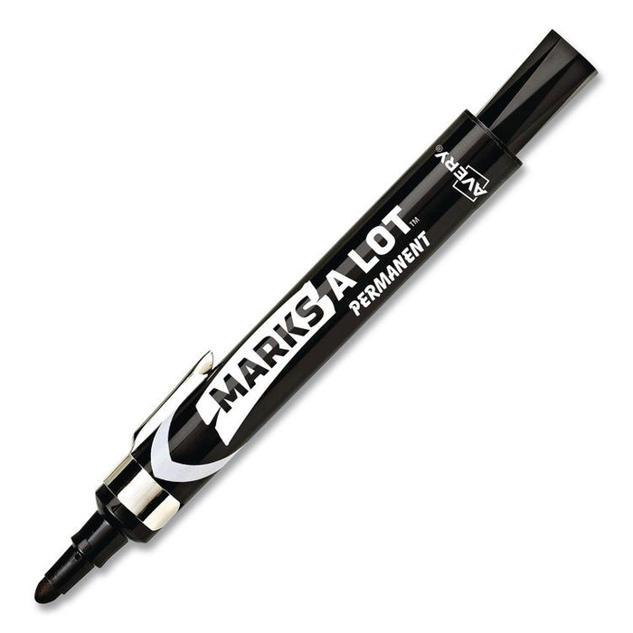 MARKS A LOT Large Desk-Style Permanent Marker with Metal Pocket Clip, Broad Bullet Tip, Black