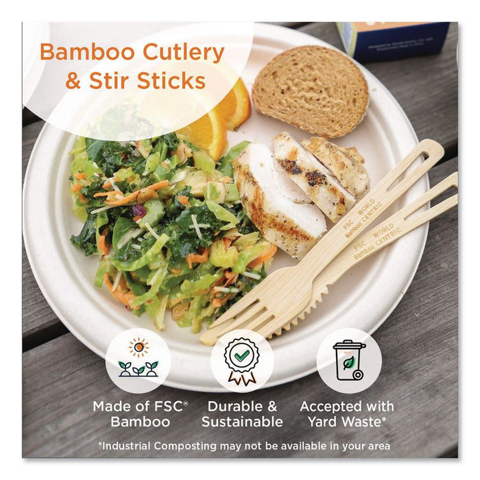 Bamboo Cutlery, Medium Heavyweight, Fork, Paper, Natural, 24/Pack