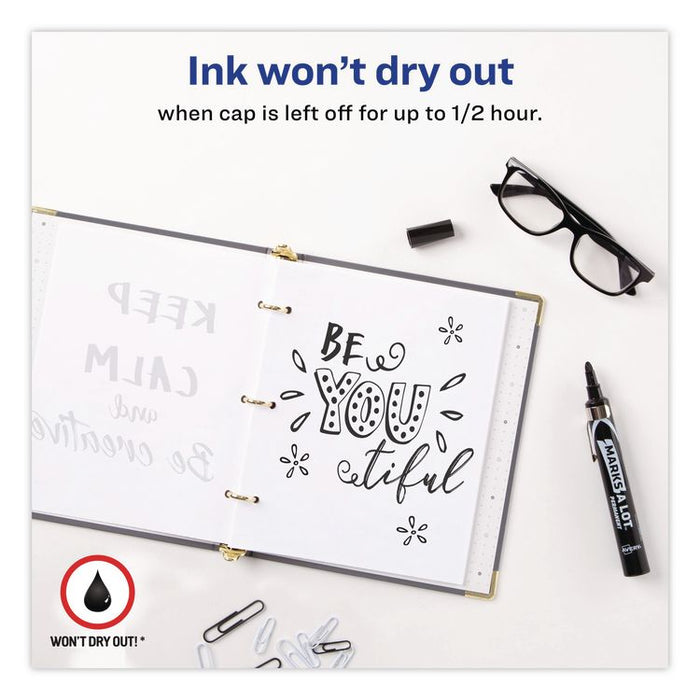 MARKS A LOT Large Desk-Style Permanent Marker with Metal Pocket Clip, Broad Bullet Tip, Black, Dozen