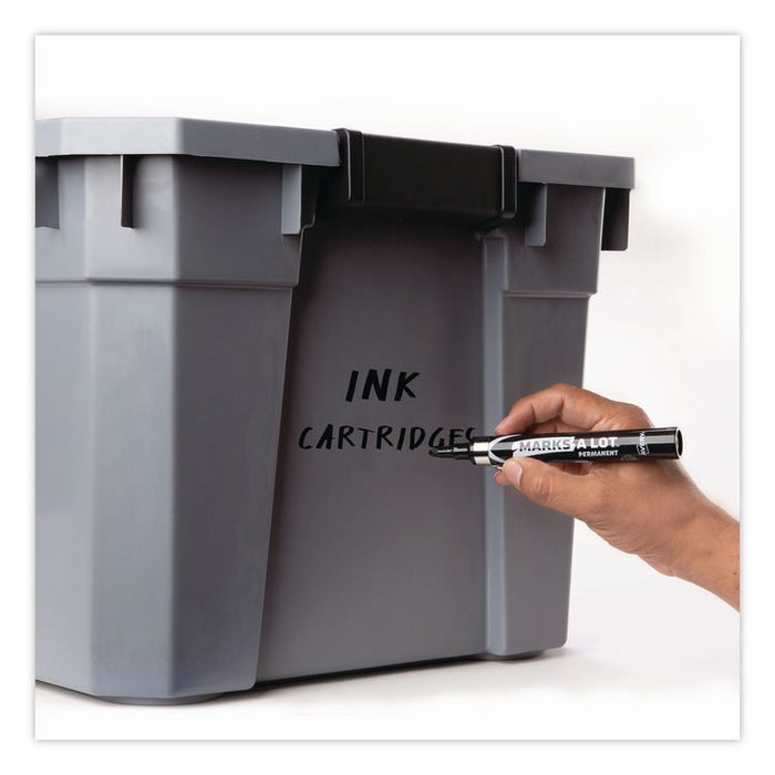 MARKS A LOT Large Desk-Style Permanent Marker with Metal Pocket Clip, Broad Bullet Tip, Black, Dozen