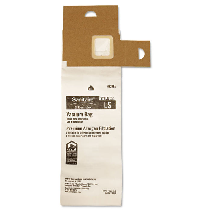 Commercial Upright Vacuum Cleaner Replacement Bags, Style LS, 5/Pack, 10 Packs/Carton