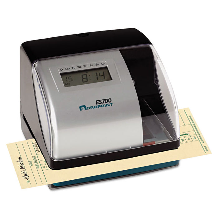 ES700 Atomic Electronic Time Recorder and Document Stamp, Digital Display, Black/Silver