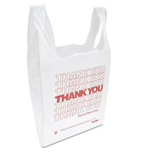 Load image into Gallery viewer, "Thank You" Handled T-Shirt Bag, Have a Nice Day Labeling, Cut-Out Handles, 11.5" x 6.5" x 21", White/Red, 900/Carton
