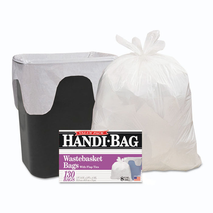 Super Value Pack Can Liners, 8 gal, 0.6 mil, 22" x 24", White, 130/Box