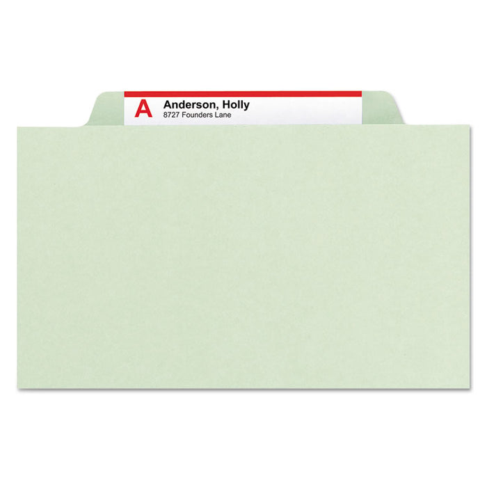 Pressboard Classification Folders, 2/5-Cut Tab, Expands 2", 1 Divider, 4 SafeSHIELD Fasteners, Letter Size, Gray-Green, 10/BX