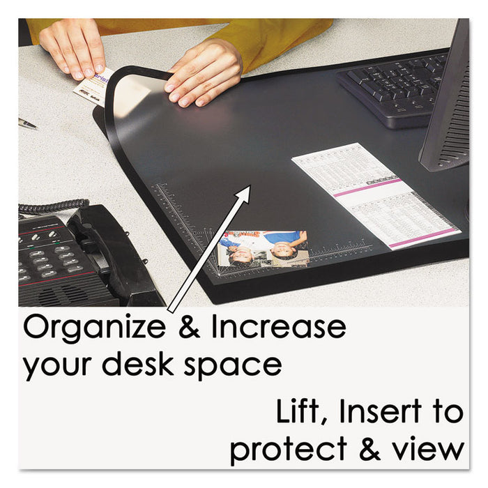 Desk Pad with Transparent Frost Lift-Top Overlay, Antimicrobial Product Protection, 24" x 19", Black