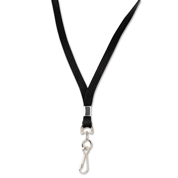 Deluxe Lanyards, Metal J-Hook Fastener, 36" Long, Black, 24/Box
