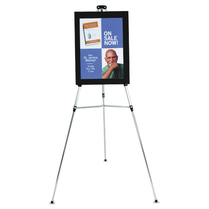 Lightweight Telescoping Tripod Easel, 38" to 66" Tall, Metal, Silver, Supports Up to 25 lb