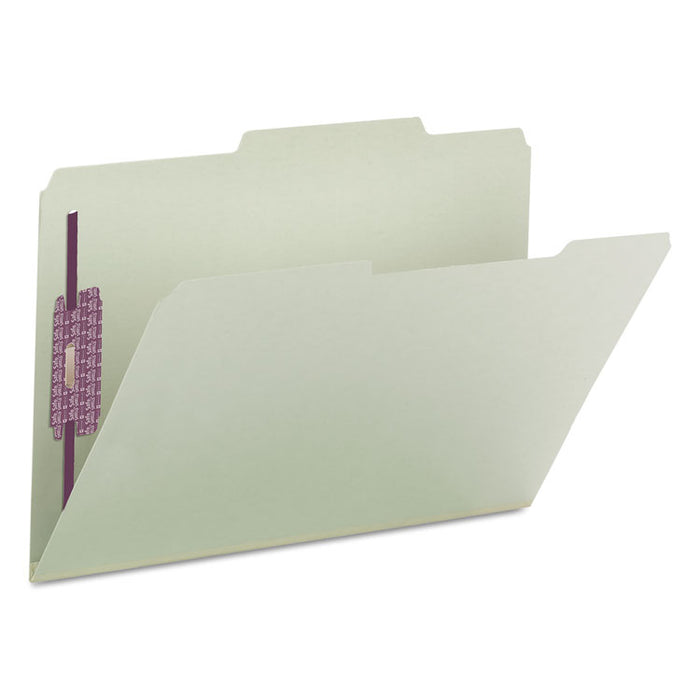 Recycled Pressboard Fastener Folders, 2/5 Tab: R of C, Expands 2", 2 SafeSHIELD Fasteners, Legal Size, Gray-Green, 25/Box