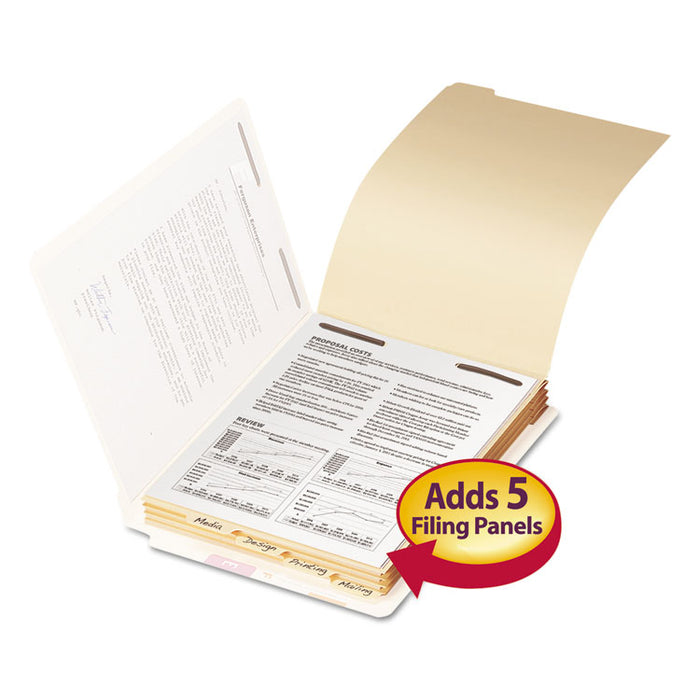 Stackable Folder Dividers with Fasteners, End Tab: 1/5-Cut, 1 Fastener, Letter Size, Manila, 4 Dividers/Set, 50 Sets/Pack