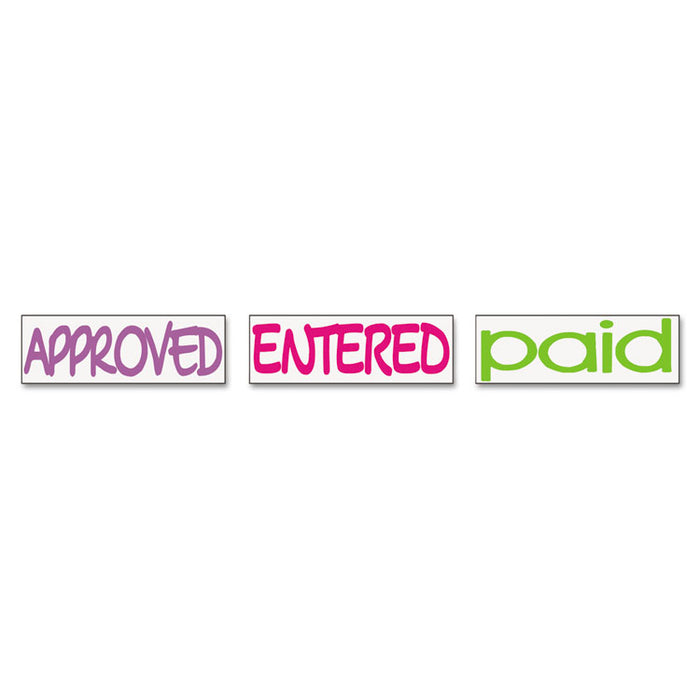 Interlocking Stack Stamp, APPROVED, ENTERED, PAID, 1.81" x 0.63", Assorted Fluorescent Ink