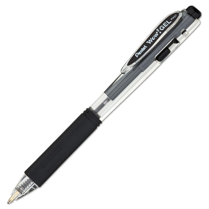 WOW! Gel Pen, Retractable, Medium 0.7 mm, Black Ink, Clear/Black Barrel, 24/Pack