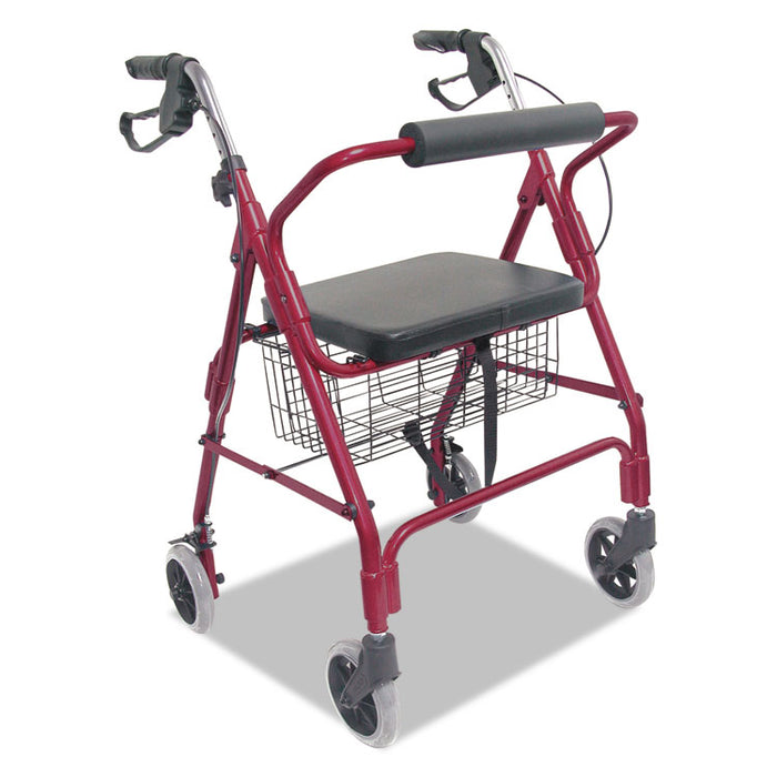 Ultra Lightweight Rollator, Adjusts 33.75" to 38", 300 lbs Capacity, Burgundy
