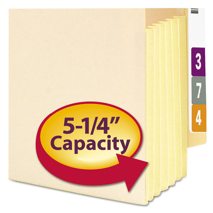 Manila End Tab File Pockets with Tear Resistant Gussets, 5.25" Expansion, Legal Size, Manila, 10/Box