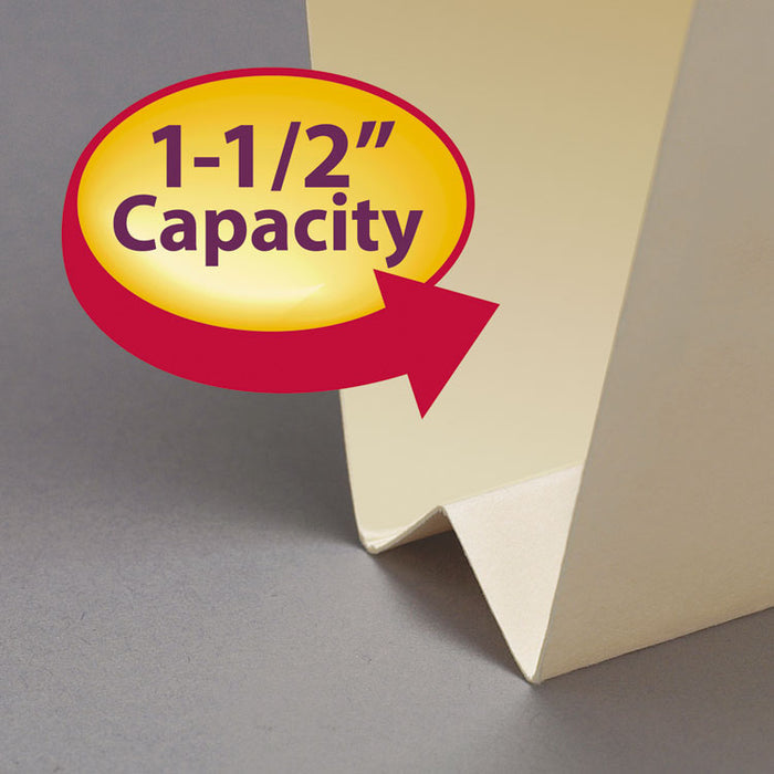 Manila End Tab Fastener Folders, W-Fold Design, Reinforced Straight Tab, Expand 1.5", 2 Fasteners, Letter Size, Manila, 50/BX