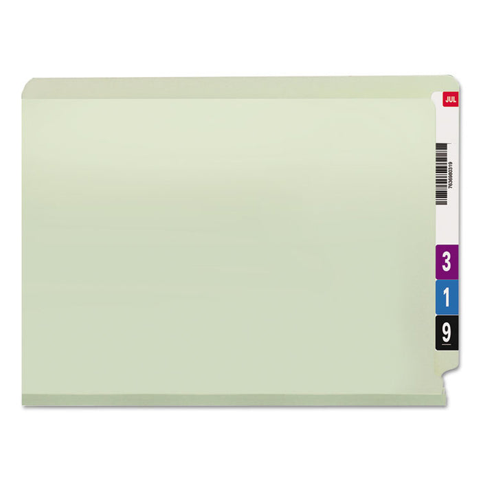 End Tab Pressboard Classification Folders, Straight Tab, Expands 1", 2 SafeSHIELD Fasteners, Letter Size, Gray-Green, 25/Box