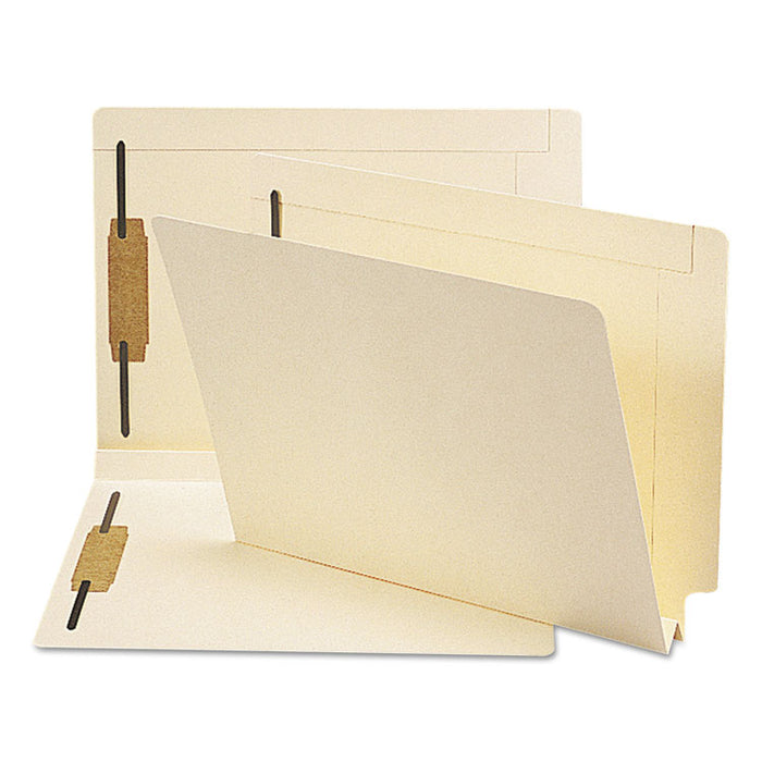 Manila End Tab Fastener Folders, W-Fold Design, Reinforced Straight Tab, Expand 1.5", 2 Fasteners, Letter Size, Manila, 50/BX