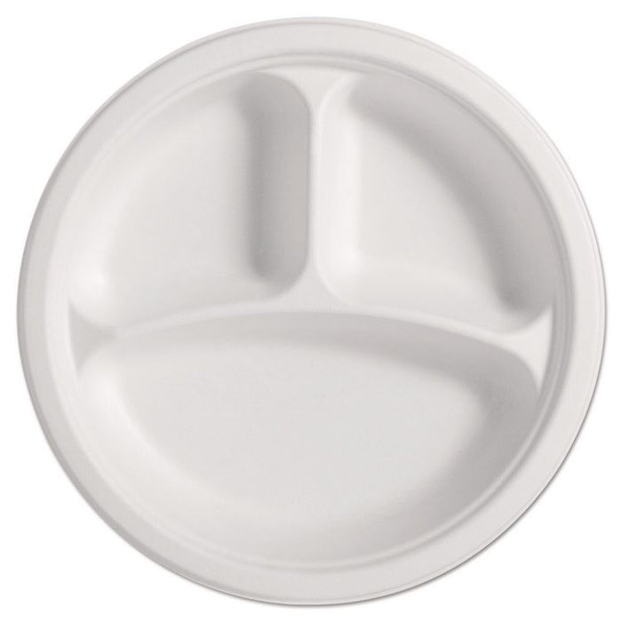 PaperPro Naturals Molded Fiber Dinnerware, Round Plates, 3-Compartment, 10.25" dia, Natural, 125/Pack, 4 Packs/Carton