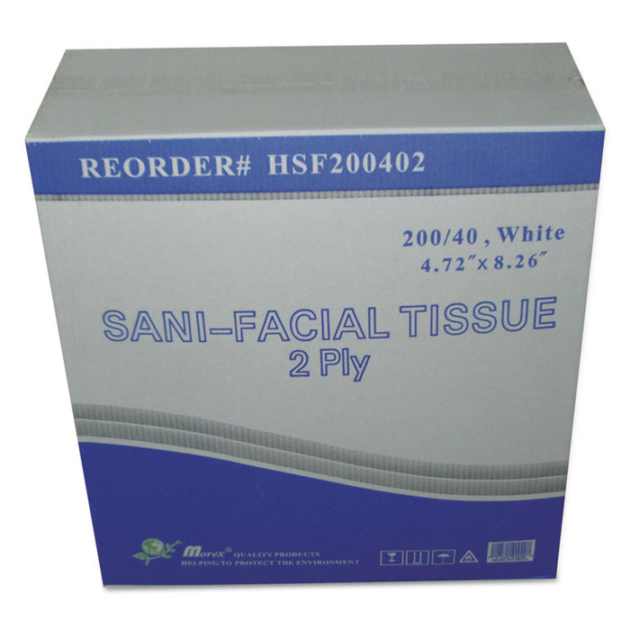 Sani Facial Tissue, 2-Ply, White, 40 Sheets/Box, 5 Boxes/Carton