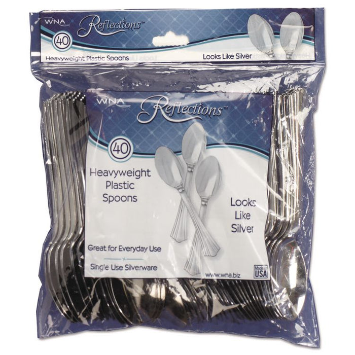 Reflections Heavyweight Plastic Utensils, Spoon, Silver, 40/Pack, 8 Packs/Carton