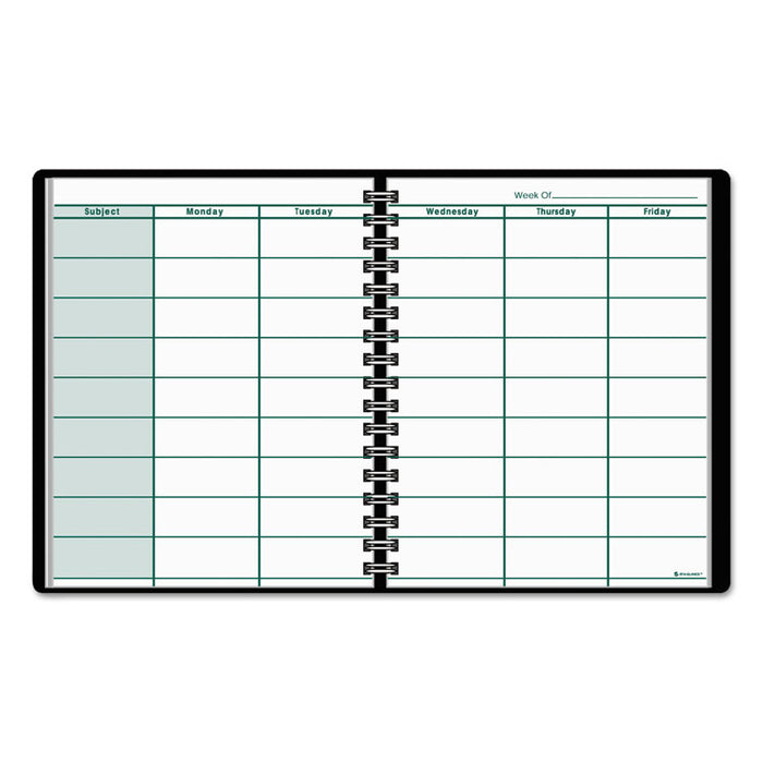 Undated Teacher's Planner, Weekly, 9 Classes, Black Cover, 10.88 x 8.25 Sheets, 12-Month (July to June)