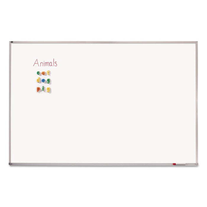 Porcelain Magnetic Whiteboard, 72" x 48", White Surface, Satin Aluminum Frame