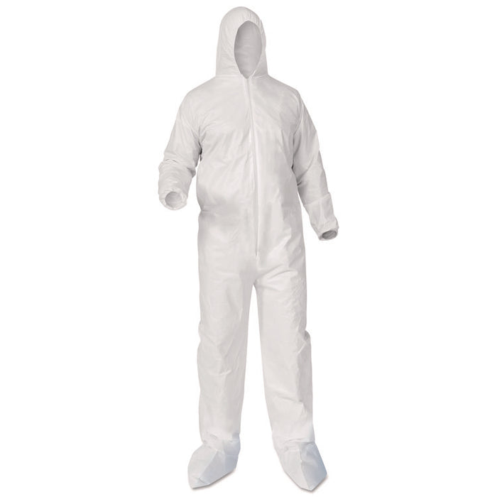 A35 Liquid and Particle Protection Coveralls, Zipper Front, Hood/Boots, Elastic Wrists/Ankles, Small, White, 25/Carton