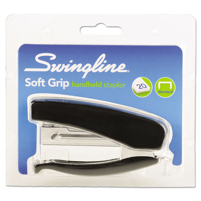 Soft Grip Half Strip Hand Stapler, 20-Sheet Capacity, Black