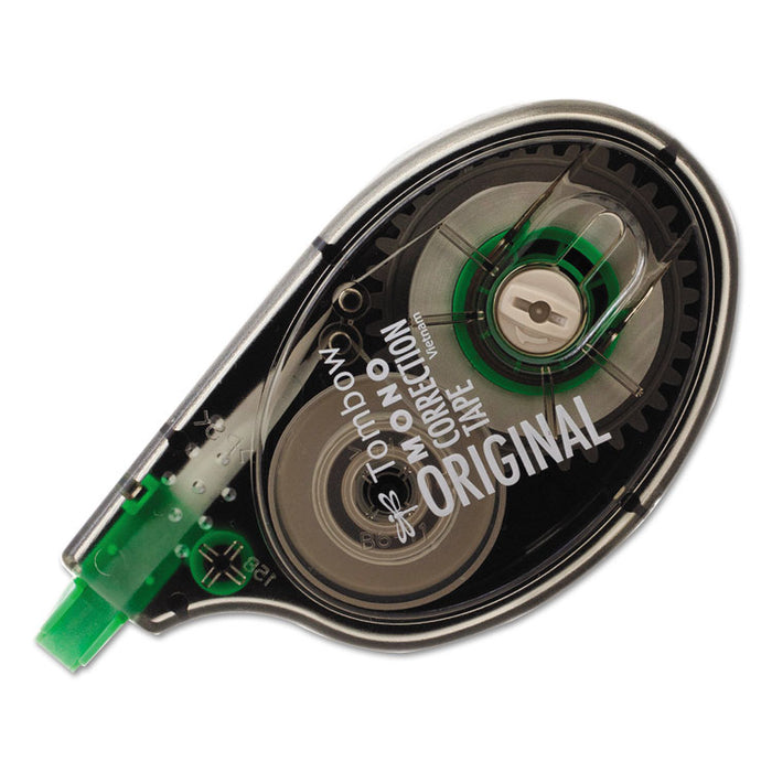 MONO Original Correction Tape, Non-Refillable, 0.17" x 32.83 ft, White Tape, Translucent Smoke/Green Dispenser