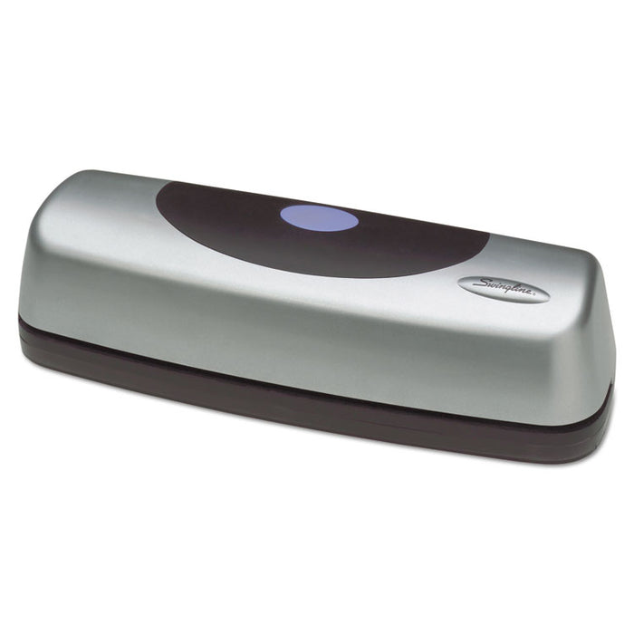 15-Sheet Electric/Battery Portable Desktop Punch, Three-Holes, 9/32" Holes, Silver/Black