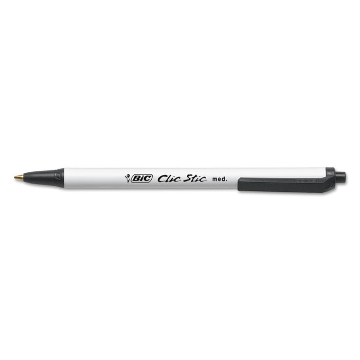 Clic Stic Ballpoint Pen, Retractable, Medium 1 mm, Black Ink, White Barrel, Dozen