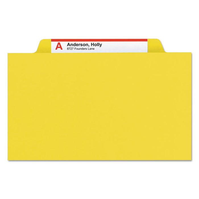 Pressboard Top Tab Classification Folder, 2/5 Tab, Expands 3", 3 Dividers, 8 SafeSHIELD Fasteners, Letter Size, Yellow, 10/BX