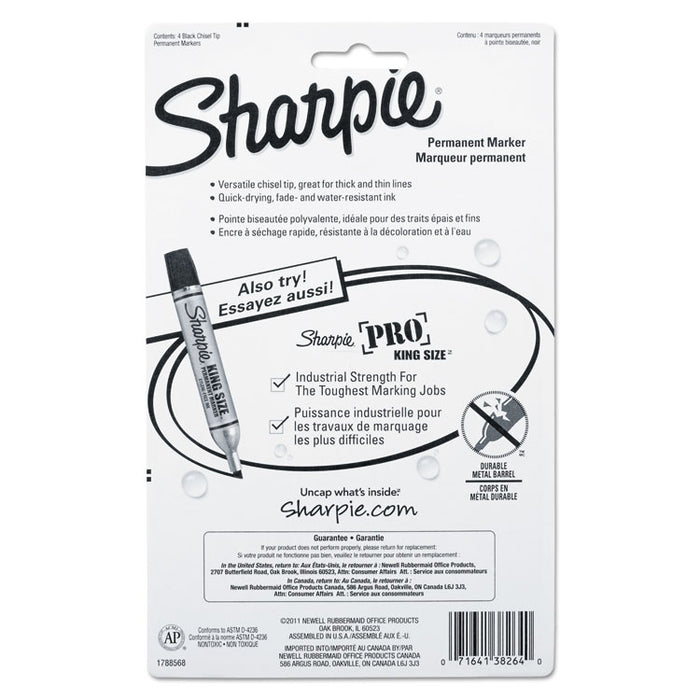 Chisel Tip Permanent Marker, Medium Chisel Tip, Black, 4/Pack