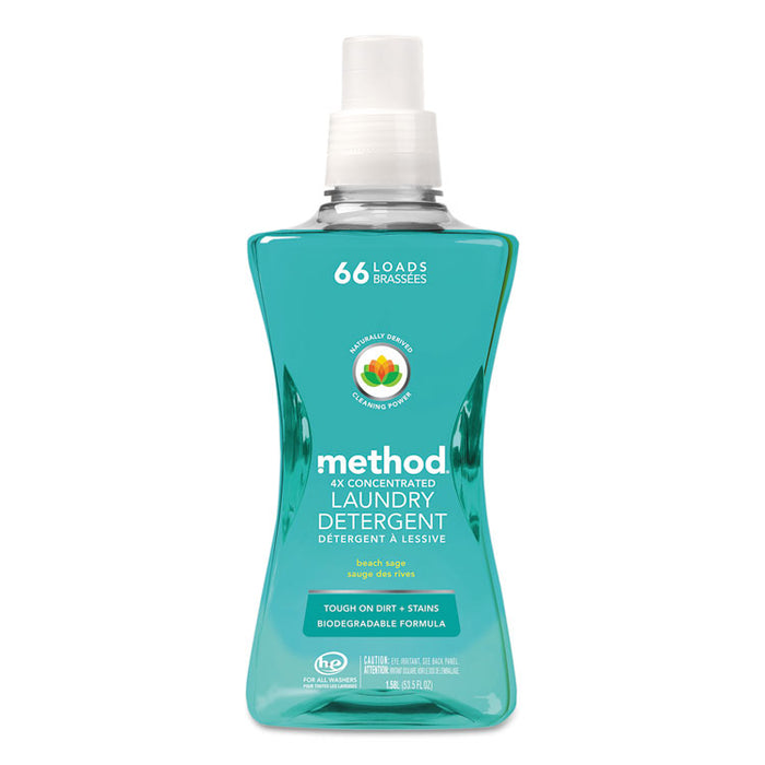 4X Concentrated Laundry Detergent, Beach Sage Scent, 53.5 oz Bottle, 4/Carton