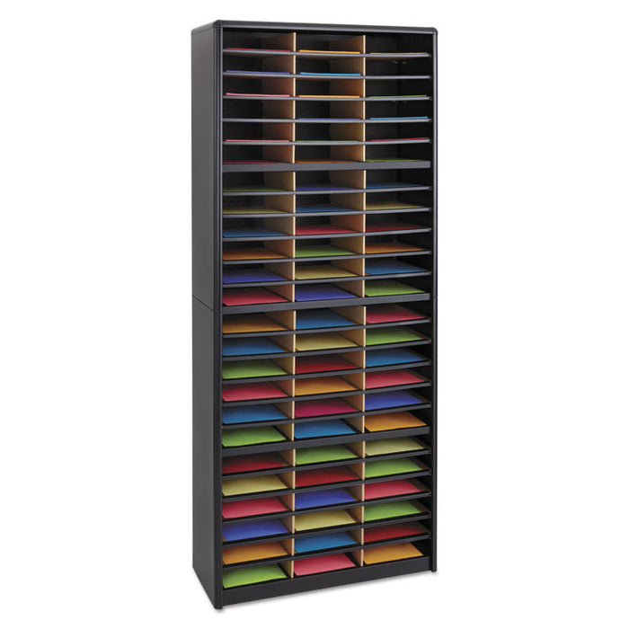 Steel/Fiberboard Literature Sorter, 72 Compartments, 32.25 x 13.5 x 75, Black