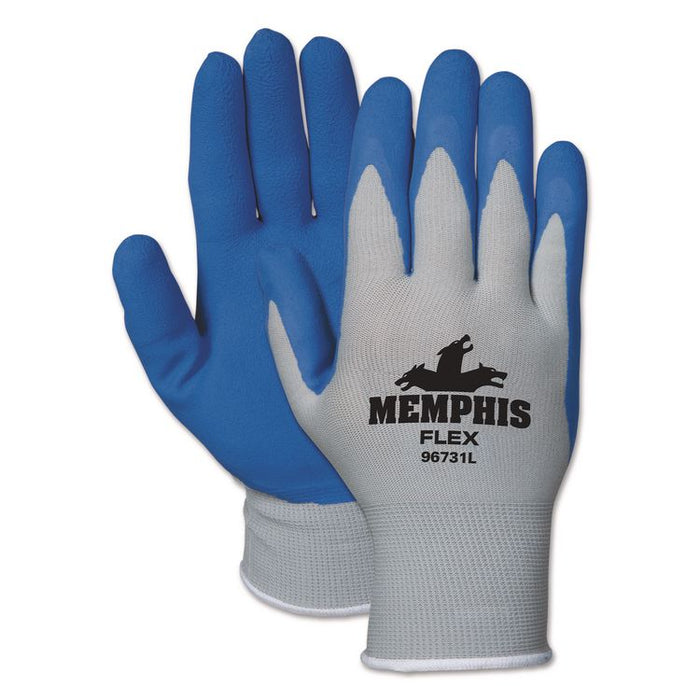 Memphis Flex Latex-Coated Seamless Nylon Knit Gloves, EN388: 3131, Medium, Blue/Gray, 12 Pairs