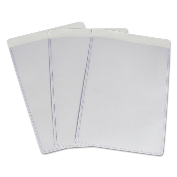 Self-Adhesive Poly Shop Ticket Holders, Super Heavy-Duty, Top Load 5 x 8 Insert, Clear Front, 50/Box