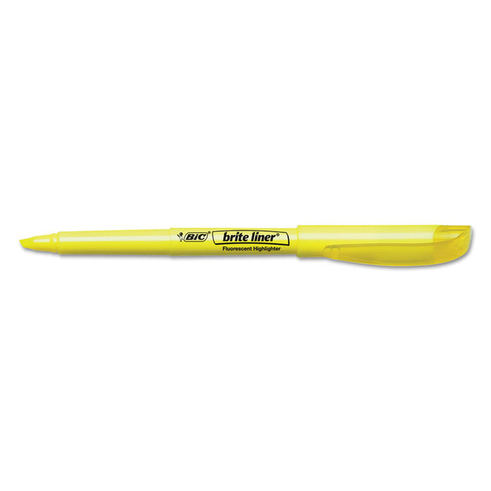 Brite Liner Highlighter, Fluorescent Yellow Ink, Chisel Tip, Yellow/Black Barrel, Dozen