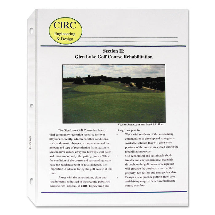 Polypropylene Sheet Protectors, Medium-Duty, Side: 3-Hole Punched, Top Load 8.5 x 11 Insert, Nonglare Clear Front, 100/Box