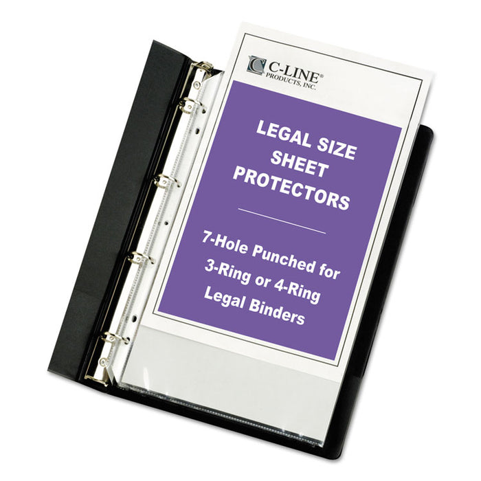 Polypropylene Sheet Protectors, Heavy-Duty, Side: 7-Hole Punched, Top Load 8.5 x 14 Insert, Clear Front, 50/Box