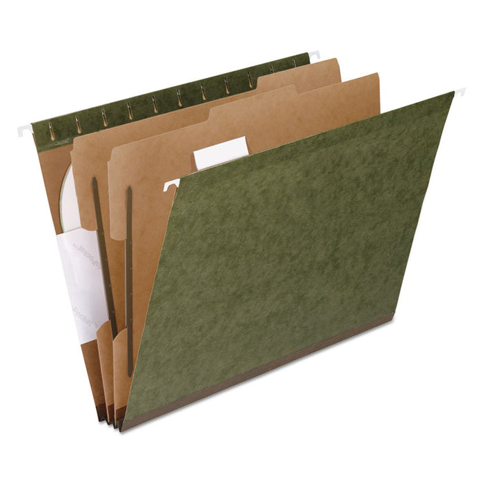 SureHook Reinforced Hanging Divider Folders, 1/5-Cut Tab, Expands 2", 2 Dividers, 4 Fasteners, Letter Size, Green, 10/Box