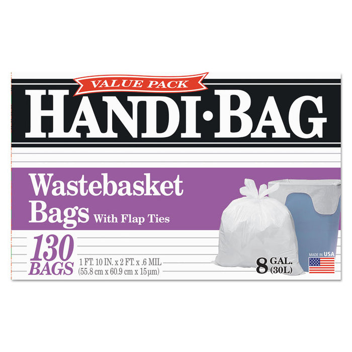 Super Value Pack Can Liners, 8 gal, 0.6 mil, 22" x 24", White, 130/Box