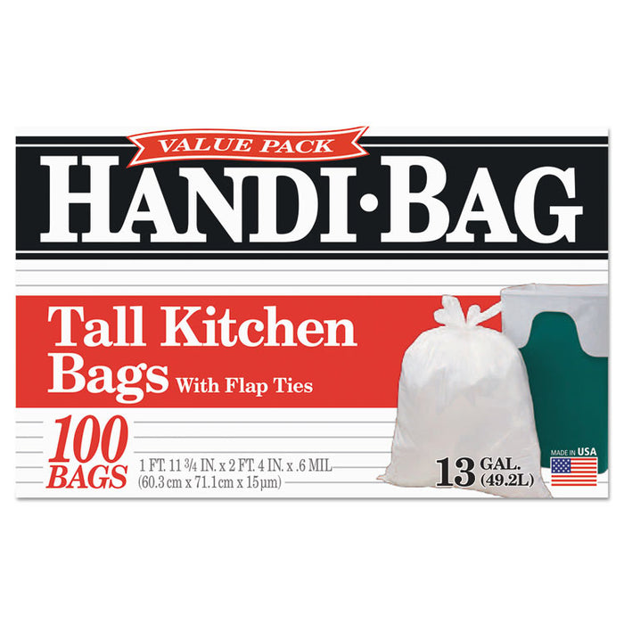 Super Value Pack Can Liners, 13 gal, 0.6 mil, 23.75" x 28", White, 100/Box